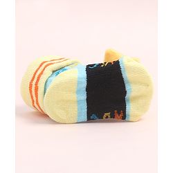 Cute Walk by Babyhug Fabric Ankle Length Socks Shoes with Alphabet Design & Star Applique- Yellow & Black
