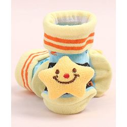 Cute Walk by Babyhug Fabric Ankle Length Socks Shoes with Alphabet Design & Star Applique- Yellow & Black