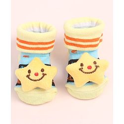 Cute Walk by Babyhug Fabric Ankle Length Socks Shoes with Alphabet Design & Star Applique- Yellow & Black