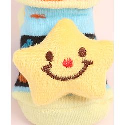 Cute Walk by Babyhug Fabric Ankle Length Socks Shoes with Alphabet Design & Star Applique- Yellow & Black