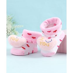 Cute Walk by Babyhug Socks Shoes With Hearts Applique - Pink