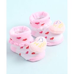 Cute Walk by Babyhug Socks Shoes With Hearts Applique - Pink