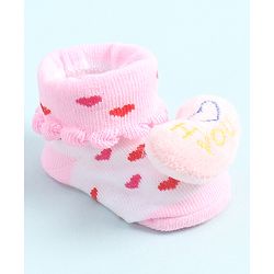 Cute Walk by Babyhug Socks Shoes With Hearts Applique - Pink