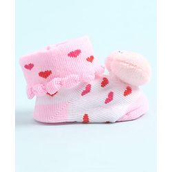 Cute Walk by Babyhug Socks Shoes With Hearts Applique - Pink