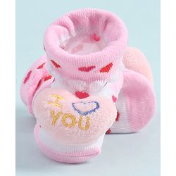 Cute Walk by Babyhug Socks Shoes With Hearts Applique - Pink