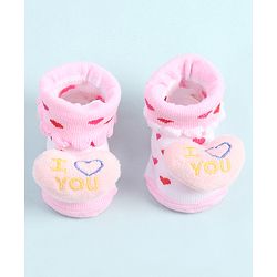 Cute Walk by Babyhug Socks Shoes With Hearts Applique - Pink