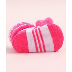 Cute Walk by Babyhug Fabric Ankle Length Socks Shoes with Striped Design & Floral Applique- Pink