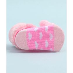 Cute Walk by Babyhug Fabric Ankle Length Socks Shoes with Heart Design & Bear Applique- Pink