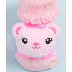 Cute Walk by Babyhug Fabric Ankle Length Socks Shoes with Heart Design & Bear Applique- Pink