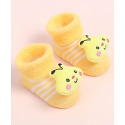 Cute Walk by Babyhug Fabric Ankle Length Socks Shoes with Striped Design & Honey Bee Applique- Yellow