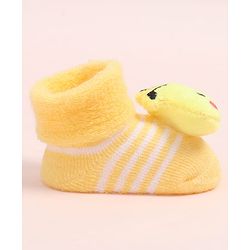 Cute Walk by Babyhug Fabric Ankle Length Socks Shoes with Striped Design & Honey Bee Applique- Yellow