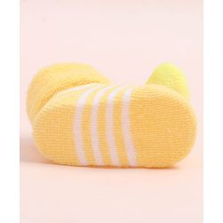 Cute Walk by Babyhug Fabric Ankle Length Socks Shoes with Striped Design & Honey Bee Applique- Yellow