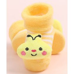 Cute Walk by Babyhug Fabric Ankle Length Socks Shoes with Striped Design & Honey Bee Applique- Yellow