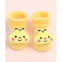 Cute Walk by Babyhug Fabric Ankle Length Socks Shoes with Striped Design & Honey Bee Applique- Yellow