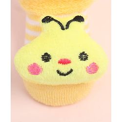Cute Walk by Babyhug Fabric Ankle Length Socks Shoes with Striped Design & Honey Bee Applique- Yellow