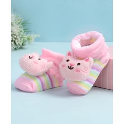 Cute Walk by Babyhug Socks Shoes With Cat Applique - Multicolor