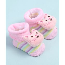 Cute Walk by Babyhug Socks Shoes With Cat Applique - Multicolor