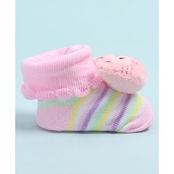 Cute Walk by Babyhug Socks Shoes With Cat Applique - Multicolor