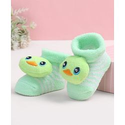 Cute Walk by Babyhug Fabric Ankle Length Socks Shoes with Duck Applique- Sea Green