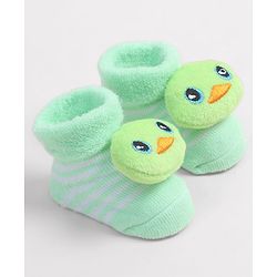 Cute Walk by Babyhug Fabric Ankle Length Socks Shoes with Duck Applique- Sea Green