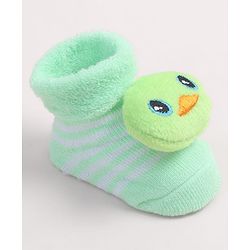 Cute Walk by Babyhug Fabric Ankle Length Socks Shoes with Duck Applique- Sea Green