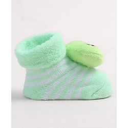 Cute Walk by Babyhug Fabric Ankle Length Socks Shoes with Duck Applique- Sea Green