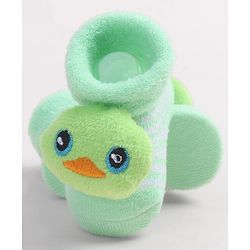 Cute Walk by Babyhug Fabric Ankle Length Socks Shoes with Duck Applique- Sea Green