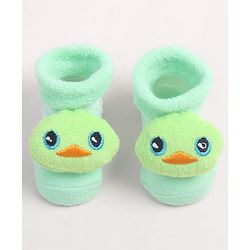 Cute Walk by Babyhug Fabric Ankle Length Socks Shoes with Duck Applique- Sea Green