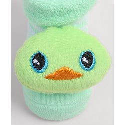 Cute Walk by Babyhug Fabric Ankle Length Socks Shoes with Duck Applique- Sea Green
