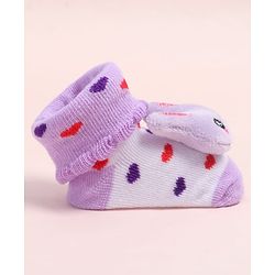 Cute Walk by Babyhug Fabric Ankle Length Socks Shoes with Heart Design & Bunny Applique- Lilac & White
