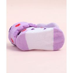 Cute Walk by Babyhug Fabric Ankle Length Socks Shoes with Heart Design & Bunny Applique- Lilac & White