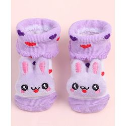 Cute Walk by Babyhug Fabric Ankle Length Socks Shoes with Heart Design & Bunny Applique- Lilac & White