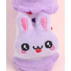 Cute Walk by Babyhug Fabric Ankle Length Socks Shoes with Heart Design & Bunny Applique- Lilac & White