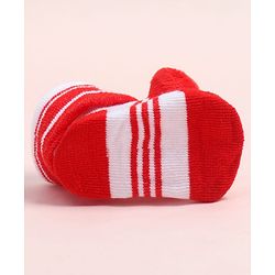 Cute Walk by Babyhug Fabric Ankle Length Socks Shoes with Striped Design &  Applique- Red & White