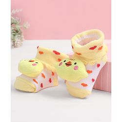 Cute Walk by Babyhug Fabric Ankle Length Socks Shoes with Heart Design & Chick Applique- Yellow