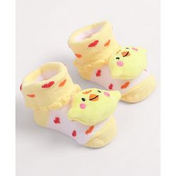 Cute Walk by Babyhug Fabric Ankle Length Socks Shoes with Heart Design & Chick Applique- Yellow