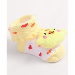 Cute Walk by Babyhug Fabric Ankle Length Socks Shoes with Heart Design & Chick Applique- Yellow