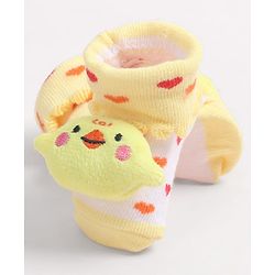 Cute Walk by Babyhug Fabric Ankle Length Socks Shoes with Heart Design & Chick Applique- Yellow