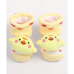 Cute Walk by Babyhug Fabric Ankle Length Socks Shoes with Heart Design & Chick Applique- Yellow