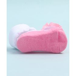 Cute Walk by Babyhug Fabric Ankle Length Socks Shoes with Floral Applique- Pink & White