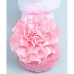 Cute Walk by Babyhug Fabric Ankle Length Socks Shoes with Floral Applique- Pink & White