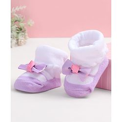 Cute Walk by Babyhug Fabric Ankle Length Socks Shoes with    Bow Applique- Pink & White