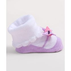 Cute Walk by Babyhug Fabric Ankle Length Socks Shoes with    Bow Applique- Pink & White