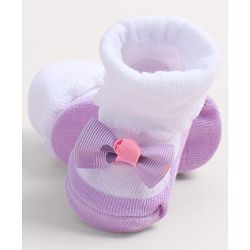 Cute Walk by Babyhug Fabric Ankle Length Socks Shoes with    Bow Applique- Pink & White