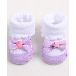 Cute Walk by Babyhug Fabric Ankle Length Socks Shoes with    Bow Applique- Pink & White