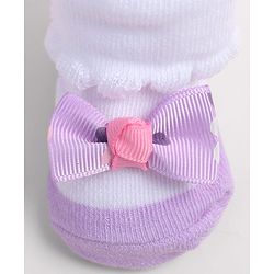 Cute Walk by Babyhug Fabric Ankle Length Socks Shoes with    Bow Applique- Pink & White
