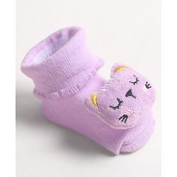 Cute Walk by Babyhug Fabric Ankle Length Socks Shoes with  Kitten Applique- Lilac