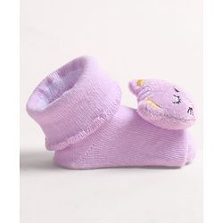 Cute Walk by Babyhug Fabric Ankle Length Socks Shoes with  Kitten Applique- Lilac