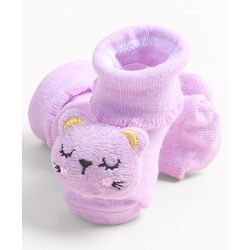 Cute Walk by Babyhug Fabric Ankle Length Socks Shoes with  Kitten Applique- Lilac