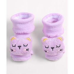 Cute Walk by Babyhug Fabric Ankle Length Socks Shoes with  Kitten Applique- Lilac